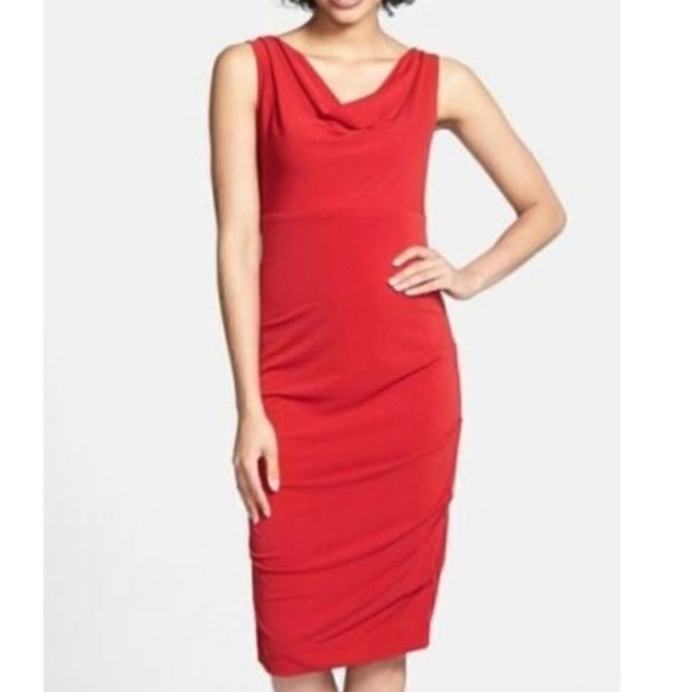 Vintage Be Smart Red Cowl Neck Sheath Mini Dress Made in USA Size 5/6